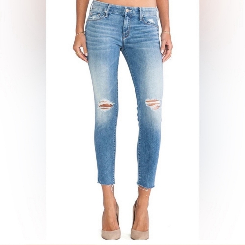 Mother Looker Fray Ankle Distressed Skinny Jeans in wild thing